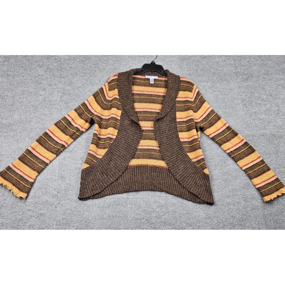 Nine & Co Nine West XL Striped Open Front Cardigan Mohair Blend Brown Multi